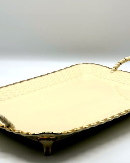 سینی پذیرایی چینی کرم خارجی لب طلا
