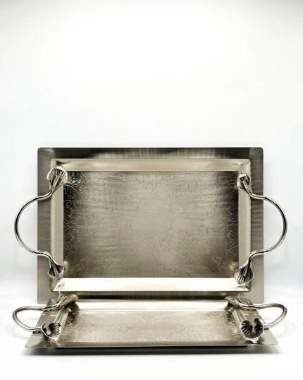 سینی پذیرایی مستطیل نیکل دو سایز دسته لیلیوم سالی نو کد 6097/22LNN