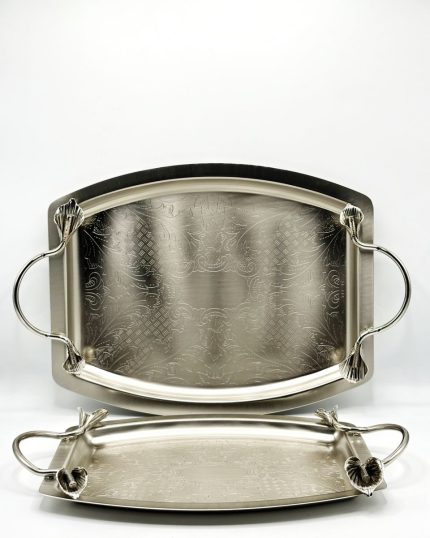 سینی پذیرایی هلال دار نیکل دو سایز دسته لیلیوم سالی نو  کد 6082/22LNN